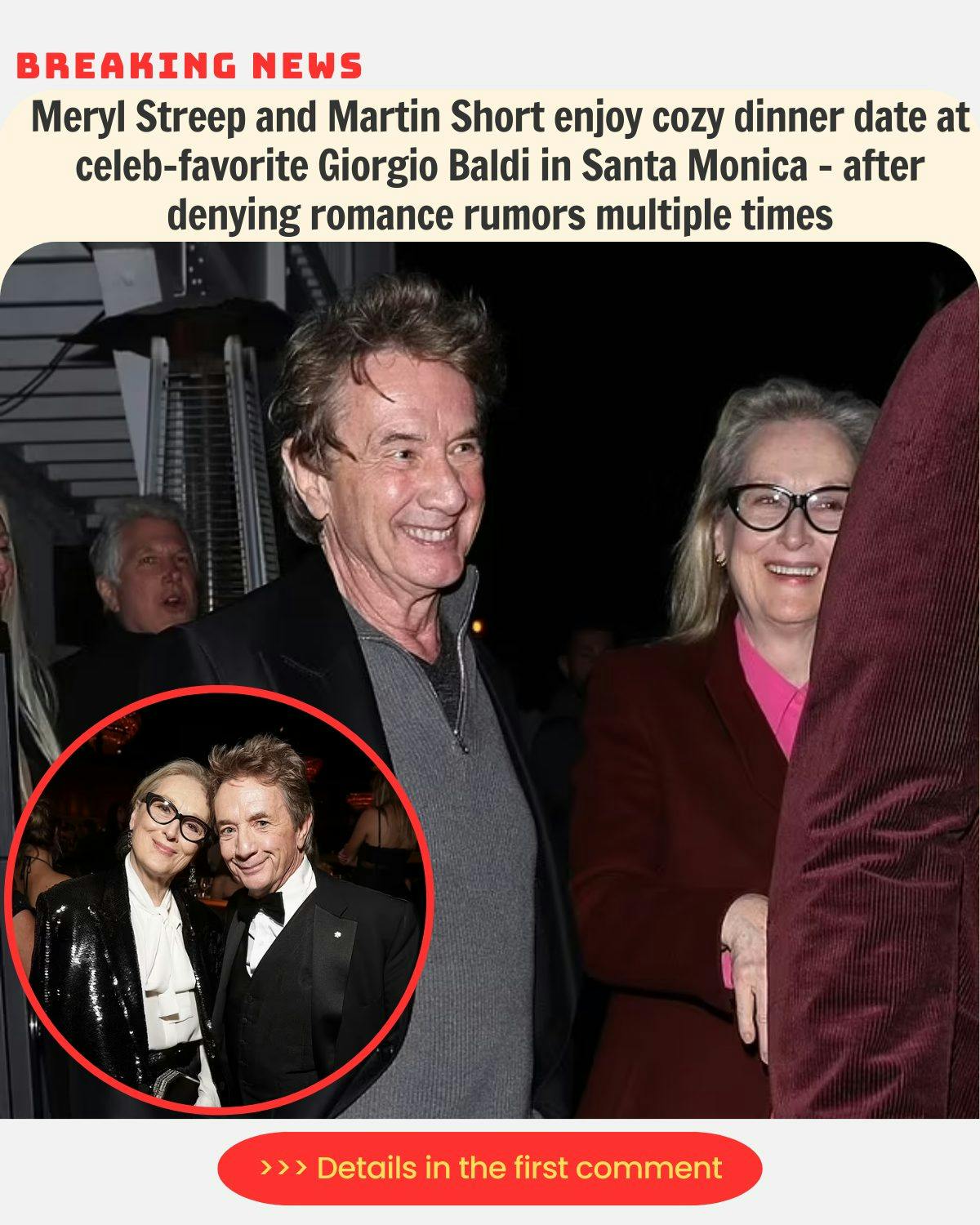 Cover Image for Meryl Streep and Martin Short enjoy cozy dinner date at celeb-favorite Giorgio Baldi in Santa Monica – after denying romance rumors multiple times