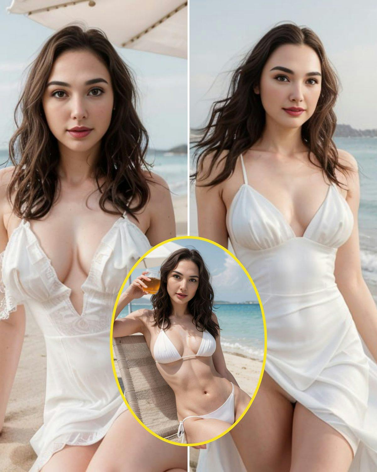 Cover Image for Ethereal beauty by the sea: Gal Gadot shines in a sophisticated white outfit