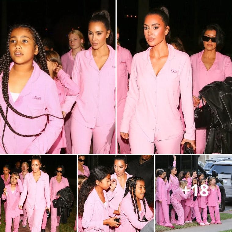 Cover Image for Kim Kardashian and daughter North match in pink PJs as they celebrate her 10th birthday with a Nobu dinner and slumber party with family and friends